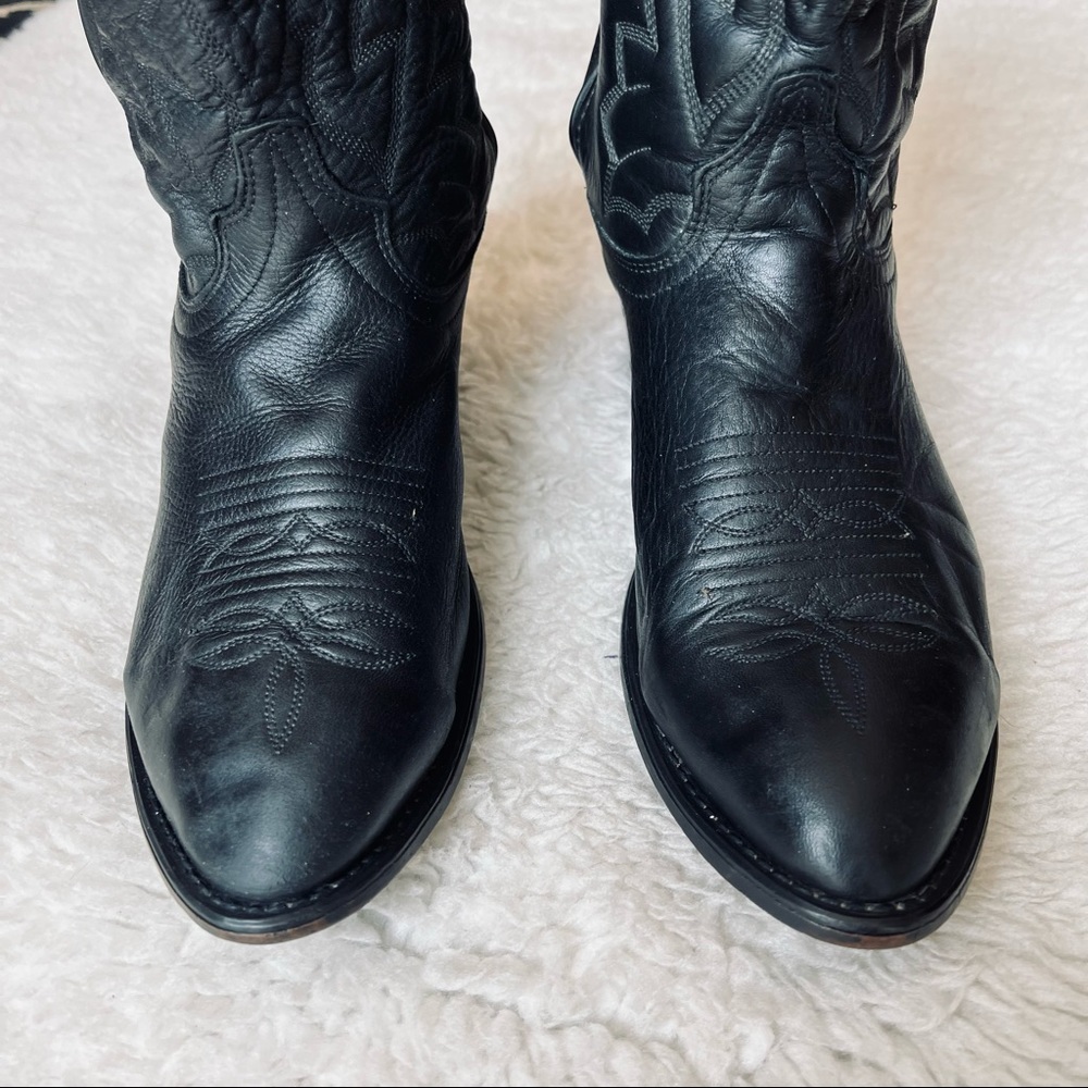 Vintage Genuine Soft Leather Black Western Cowboy boots size 9 EW - Picture 9 of 10